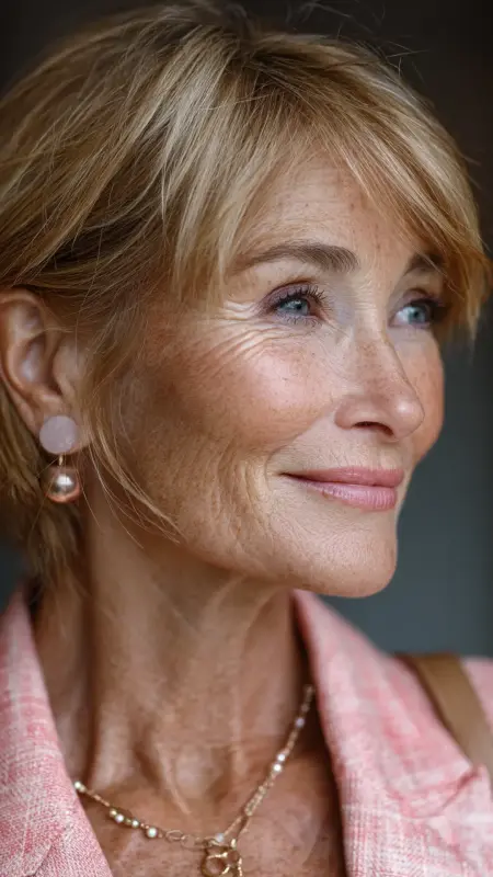 Soft Layered Crop with Peekaboo Highlights - Short Layered Hairstyles For Older Women