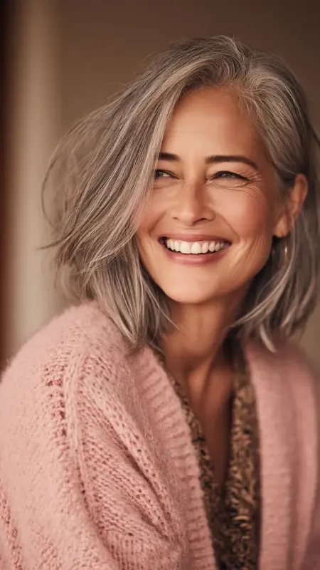 Soft Layered Cut with Flipped Ends - Medium length hair with layers over 60 older women