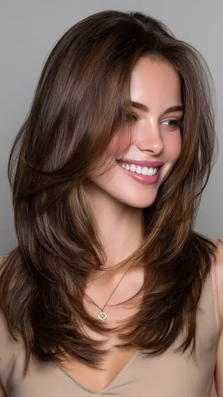 Soft Layered Lob with Side Part - Medium length haircut for round faces