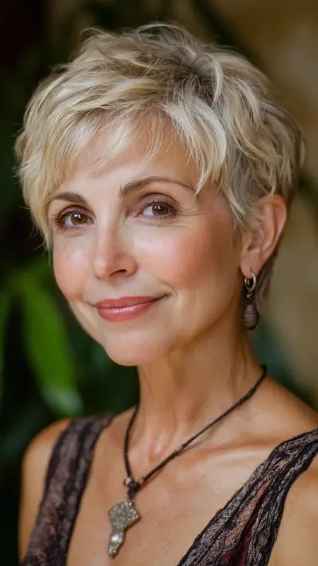 Soft Layered Pixie with Highlights - pixie haircuts for women over 60