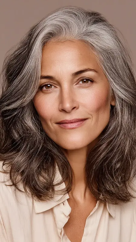 Soft Mocha Brown with Silver - hair color ideas for women over 70