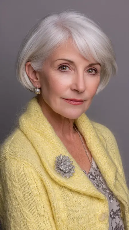 Soft Pageboy Cut -  Short white hair for older women 