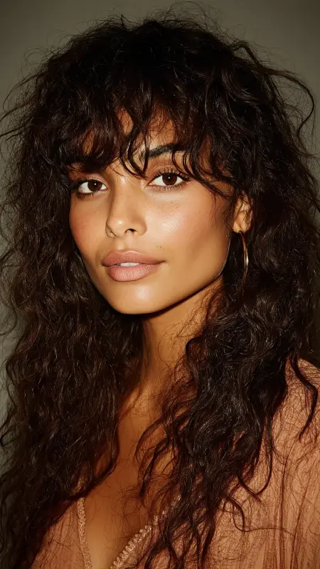 Soft Perm Waves with Curtain Bangs - long curtain bangs round face