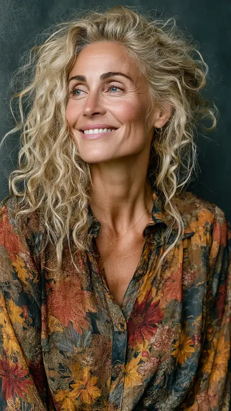 Soft Perm with Defined Curls -  medium length hair for women over 50 