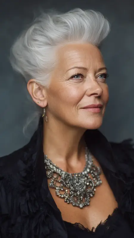 Soft Pompadour -  Short white hair for older women 