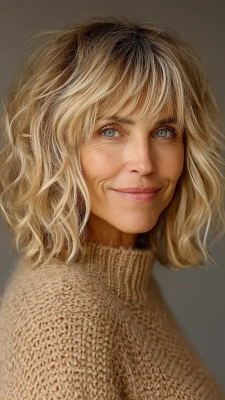 Soft Shag with Curtain Bangs - Hairstyles for women over 70 with fine hair