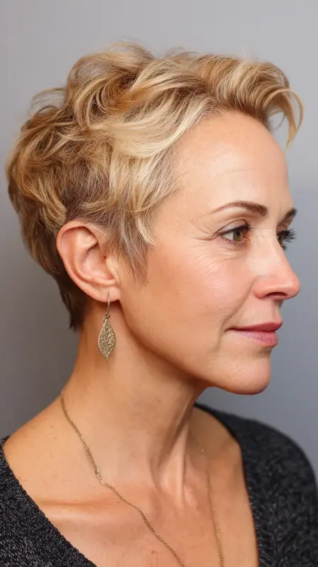 Soft Undercut Pixie with Feathered Back - Undercut pixie haircut for older women