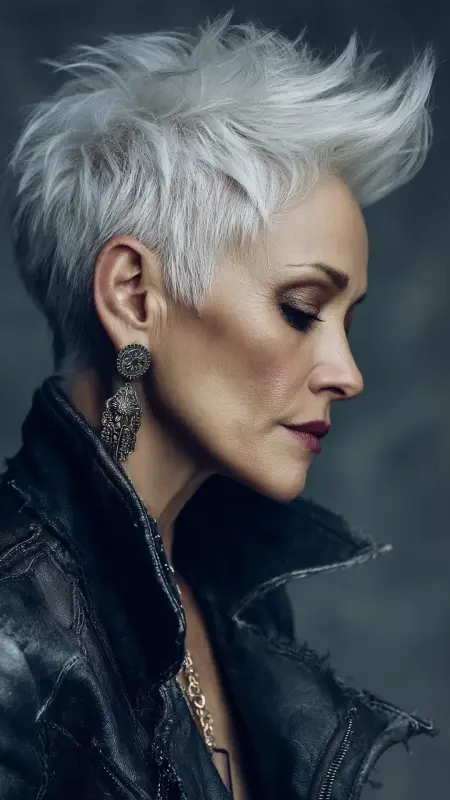 Soft Undercut with Volume -  Short white hair for older women 
