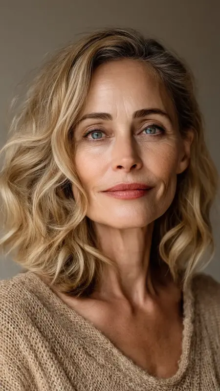 Soft Waves with Face-Framing Layers - Medium length haircuts for women over 50