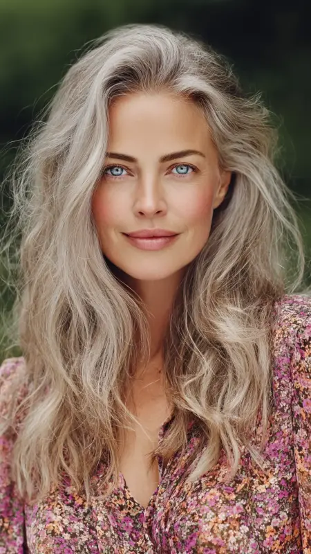Soft Wavy Lob with Middle Part -  medium length hair for women over 50 