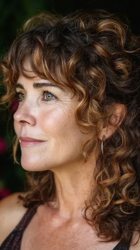 Spiral Curly Crop with Highlighted Bangs - Short Curly Haircuts For Women Over 50