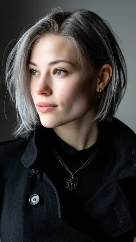 Steel Silver Blunt Lob - silver hair color ideas