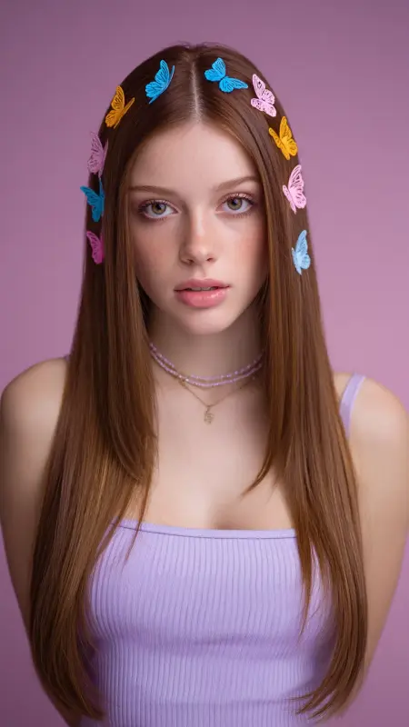 Straight Hair with Butterfly Clips - Y2k haircuts