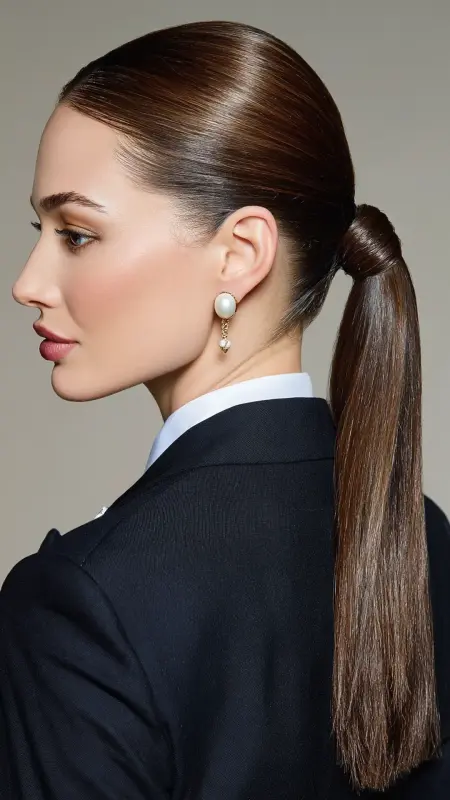Straight Hair with Sleek Low Ponytail - Straight Hairstyles