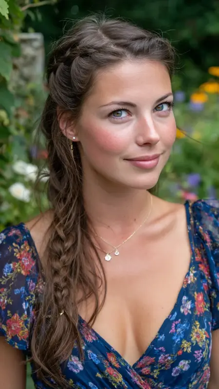 Straight Hair with Sleek Side Braid - Straight Hairstyles