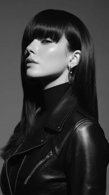 Straight Layers with Bold Curtain Bangs - long curtain bangs round face