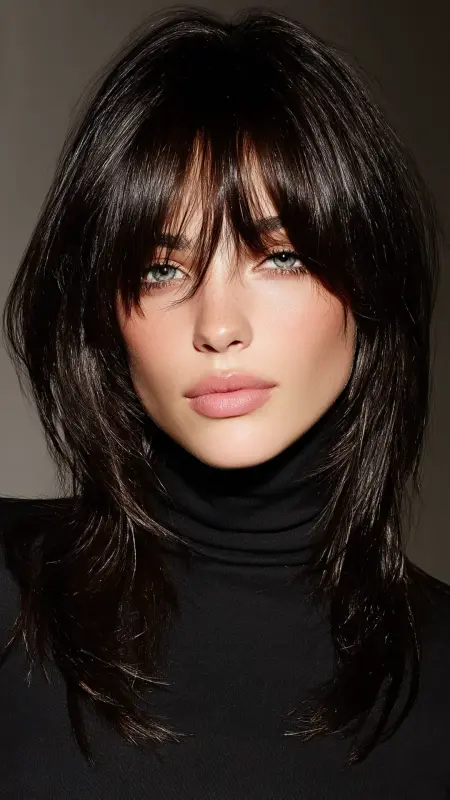 Straight and Center-Parted Curtain Bangs - long curtain bangs round face
