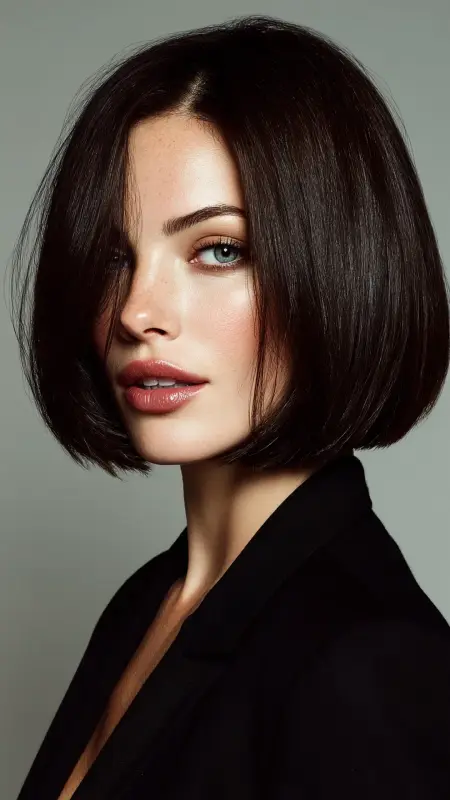 Effortless Charm: Gleaming Dark Brown Bob - Summer hairstyles for short hair