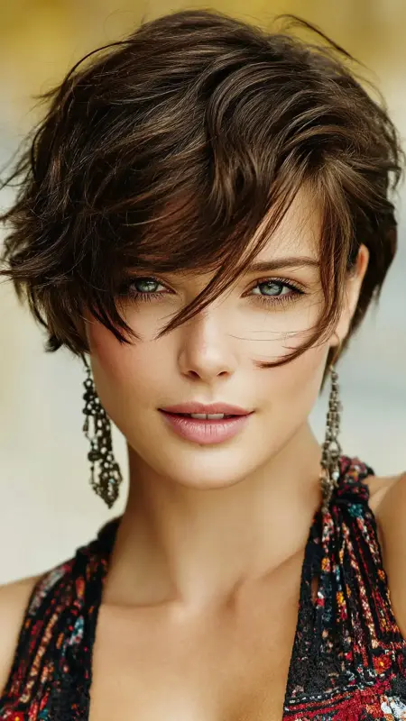Sunlit Tousle Pixie, Deep Earth Brown - Summer hairstyles for short hair