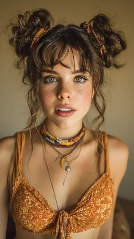 Whimsical Curls and Galactic Space Buns - Summer hairstyles for short hair