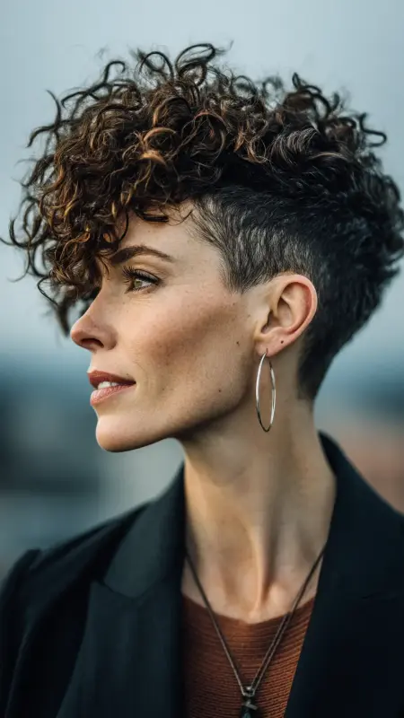 Tapered Curly Cut with Defined Temple Fade - Short Curly Haircuts For Women Over 50
