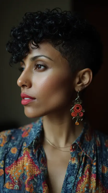 Tapered Curly Pixie with Fade - Short curly pixie haircuts
