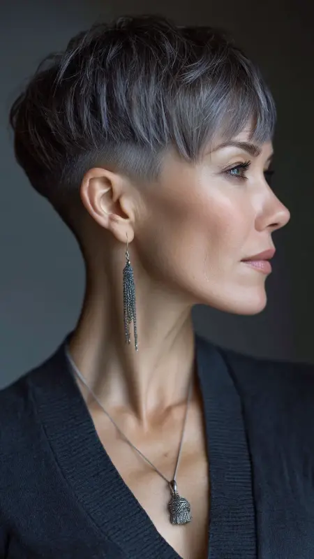Tapered Undercut Pixie - Undercut pixie haircut for older women
