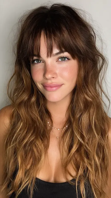 Textured Beachy Ends - long straight hair with curtain bangs