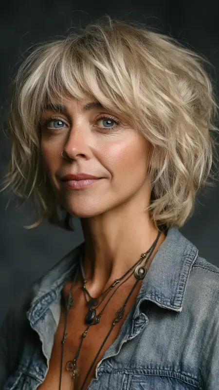 Textured Bob with Undone Layers - Medium Length Bob Haircuts For Women Over 50