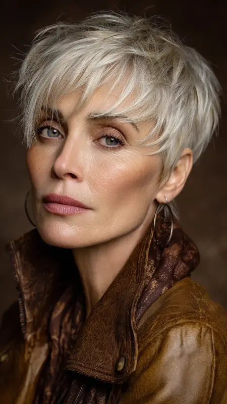 Textured Crop with Side Bangs - Short Layered Hairstyles For Older Women
