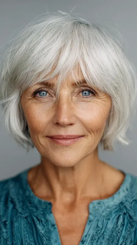 Textured Crop with Wispy Bangs -  Hairstyles for over 70 year old women 