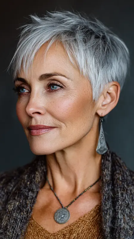 Textured Cropped Cut - gray hair styles for women over 50
