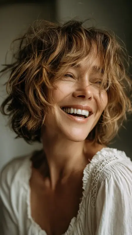 Textured Layered Cut with Messy Waves - Medium length hair with layers over 60 older women