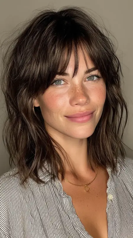 Textured Lob with Curtain Bangs - Face framing curtain bangs