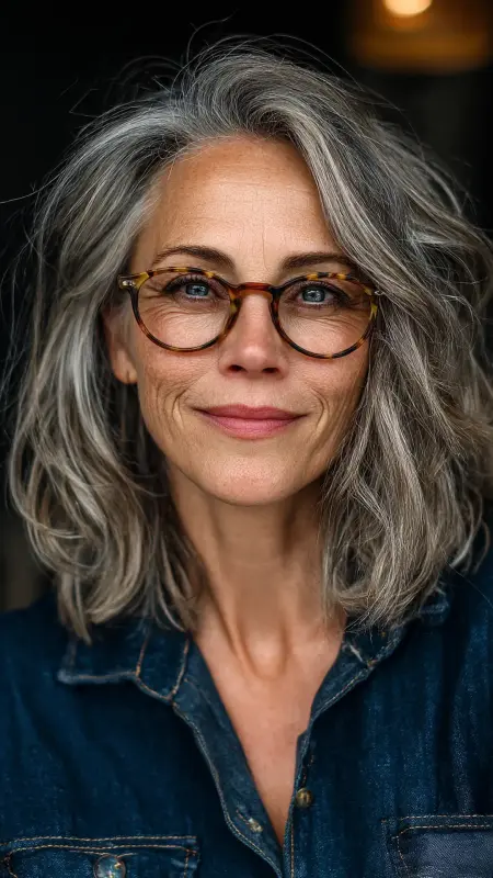 Textured Lob with Sliced Layers and Center Part - Shoulder Length Hairstyles For Women Over 60