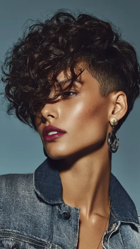 Textured Pixie with Shaved Nape -  Short pixie haircuts for curly hair 