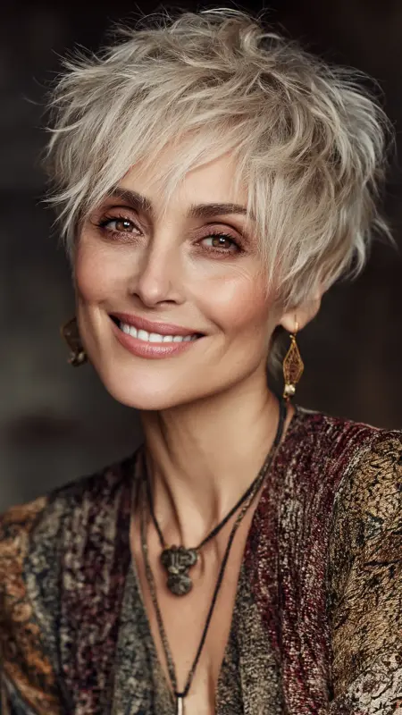 Textured Pixie with Side-Swept Bangs - Sassy hair older women