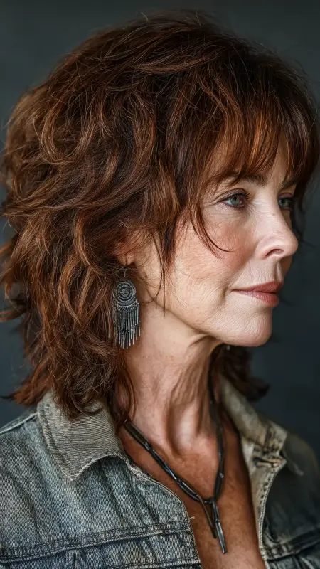 Textured Shag Cut -  medium length hair for women over 50 