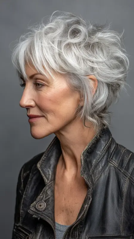 Textured Shag -  Short white hair for older women 