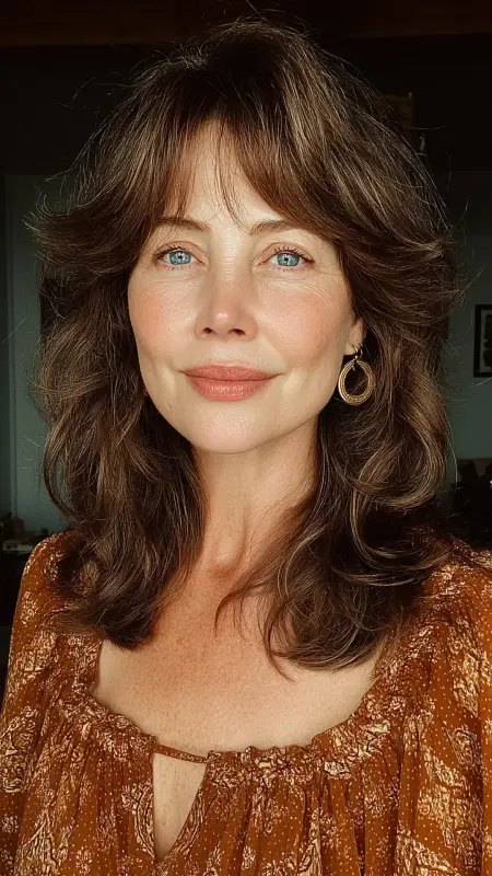 Textured Shag with Curtain Bangs - Shoulder Length Hairstyles For Women Over 60