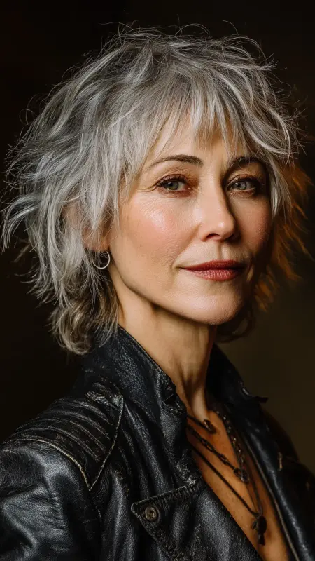 Textured Shag with Wispy Bangs - Medium length hair with layers over 60 older women