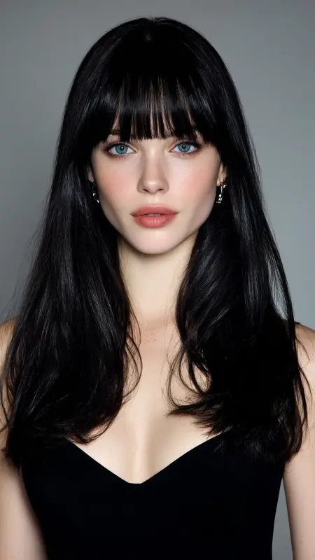 The Glossy Blunt Bangs and Long Hair - Sophisticated haircut