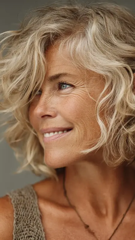 Tousled Bob with Side Swept Layers - bob haircuts for women over 60 with fine hair