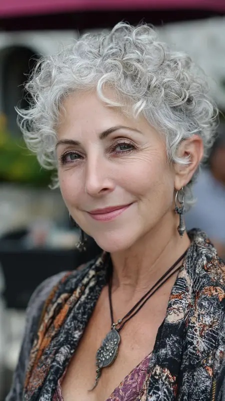 Tousled Curly Pixie - Short pixie hairstyles for older women