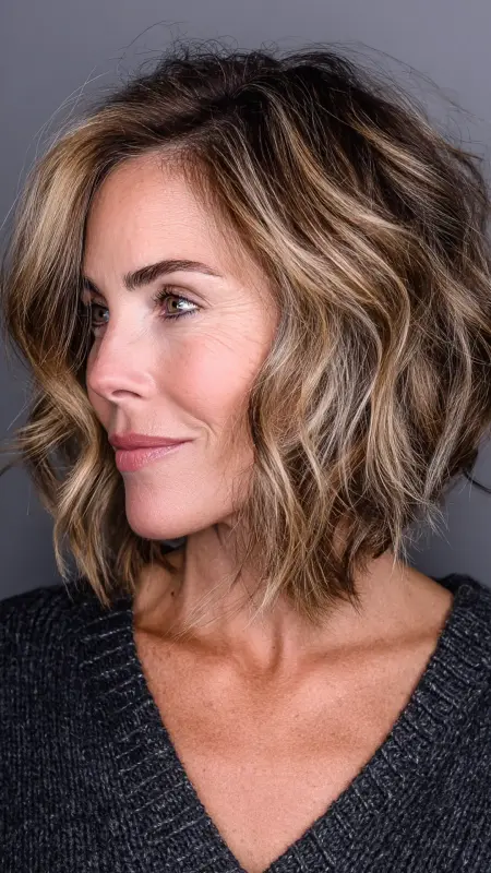 Tousled Lob with Beach Waves - Sassy hair older women