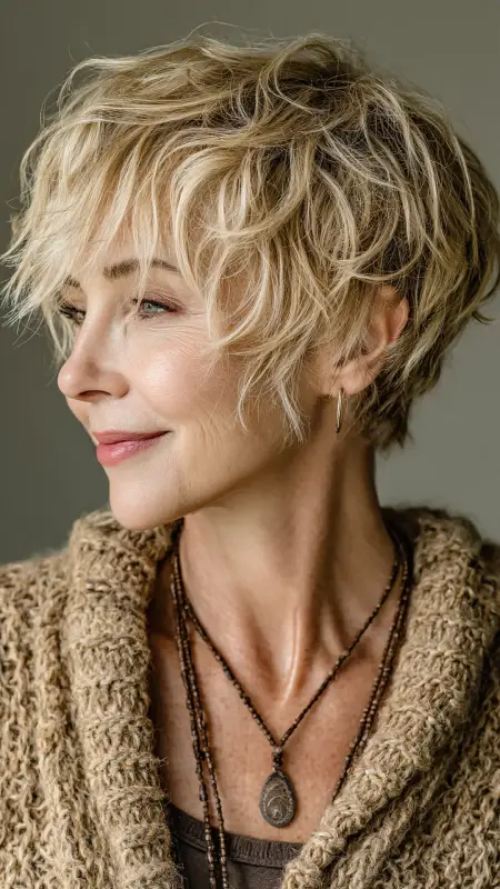 Tousled Pixie -  Pixie Cut Hairstyles For Older Women 