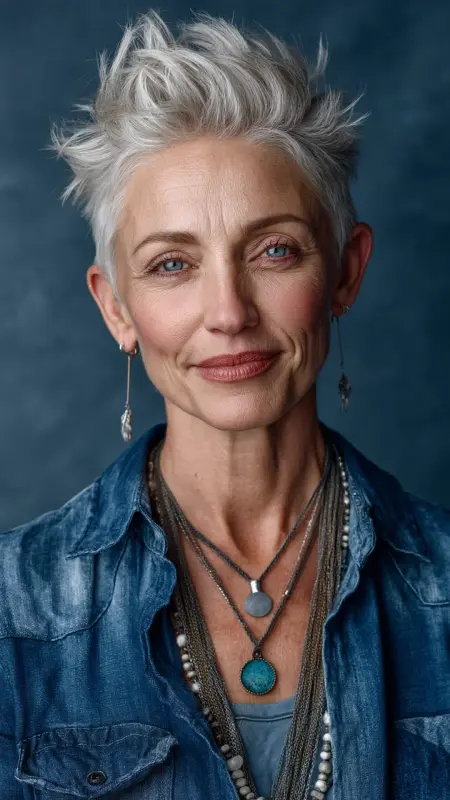 Tousled Pixie with Volume -  Short white hair for older women 