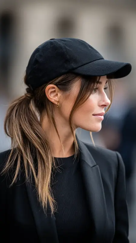 Twisted Low Ponytail  Trucker Hat -  Trucker Hat Hairstyles 