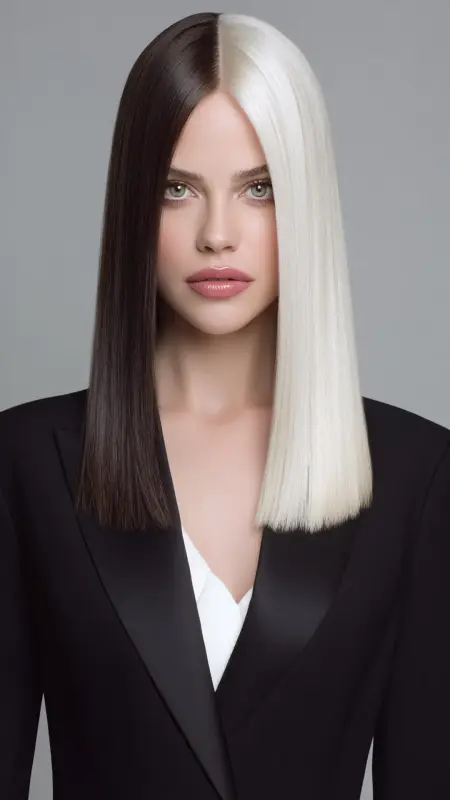 Ultra Sleek Middle Part - Espresso  White Blonde -  Two hair colors split 
