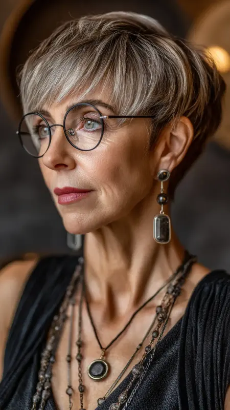 Undercut Pixie with Long Fringe - Undercut pixie haircut for older women